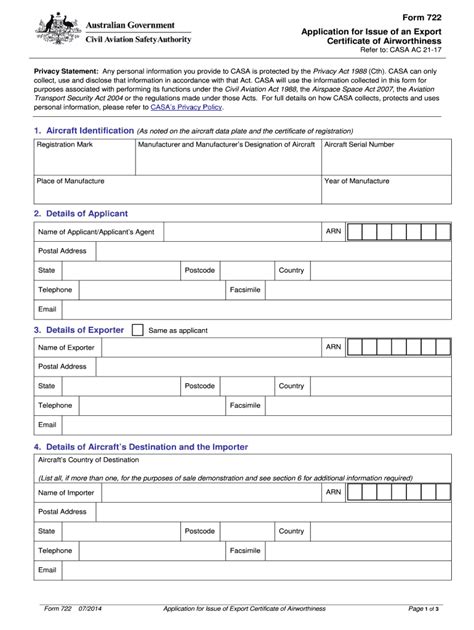 Fillable Online Casa Govcms Gov Form 722 Application For Issue Of An