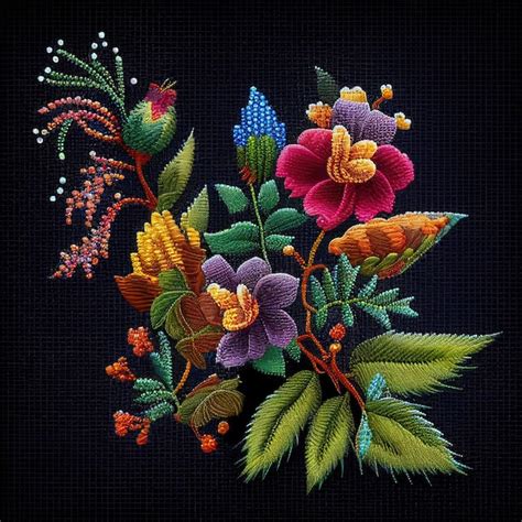 Premium Photo Embroidery Flower Floral Pattern With Small Beads Embroidered Beadwork