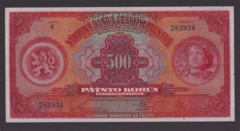 ČESKOSLOVENSKO P24s 500 Korun 1929 UNC Série E SPECIMEN Aukro