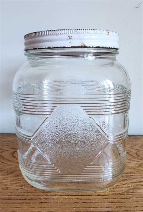 Vintage Large Square Hazel Atlas Jar With White Lid Etsy