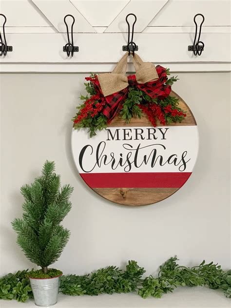 Merry Christmas Round Sign Hanging Entry Sign Front Door Sign