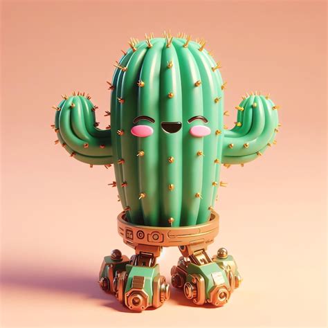 3d Rendering Of Cartoon Of Cacti And Cactus With Smile Portrait