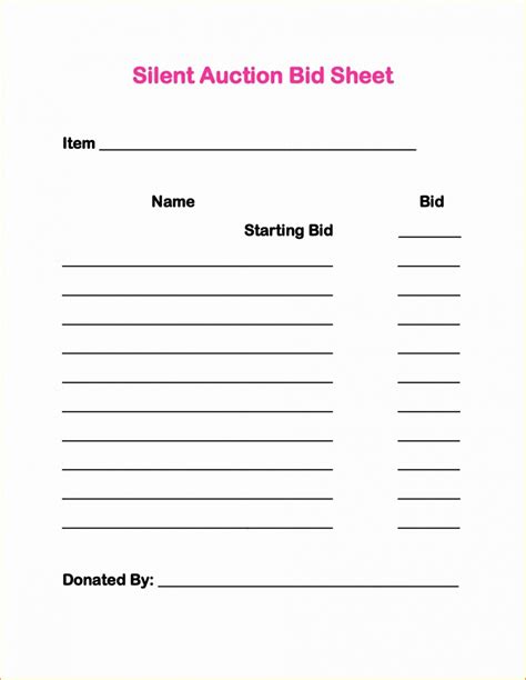 Editable Printable Silent Auction Bid Sheets Pdf