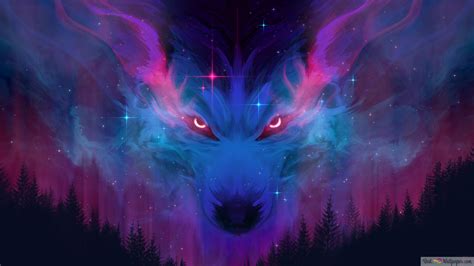 Night Wolf Forest 4K wallpaper download