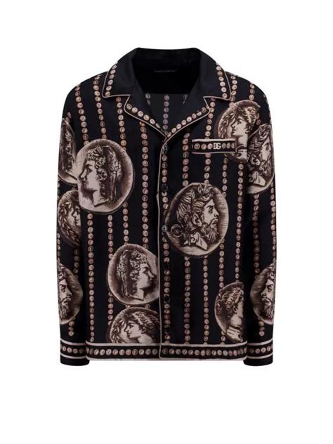 Dolce Gabbana Silk Shirt With Coins Print Black Fashionette