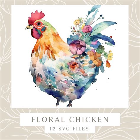 Chicken And Flowers Water Color Painting High Quality Clipart