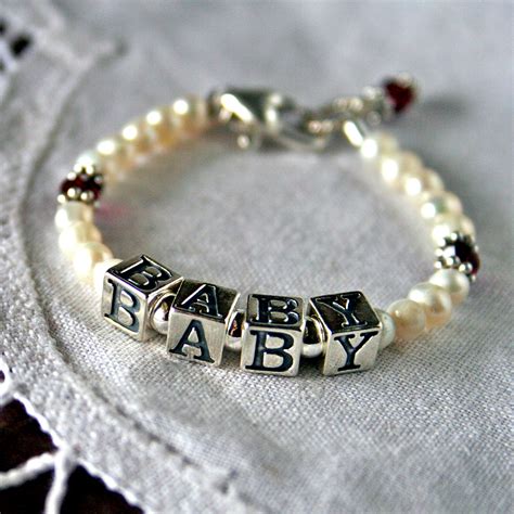 Birthstone and Freshwater Pearl Baby Name Bracelet