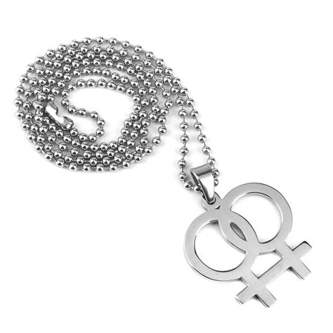 Women Homosexual Pride Necklace Lesbian Double Female Symbol Explanation Pendant Silverpendant