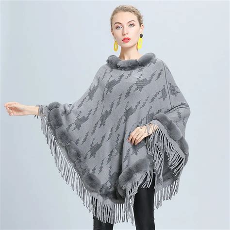 Fashion Tassel Poncho Women Winter Warm Capes Cloak With Fur 2020 New