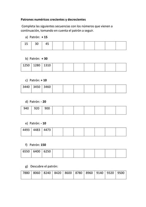 Sucesiones numéricas crecientes y decrecientes worksheet Workbook