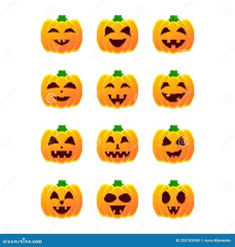 Pixel Art Halloween Citrouille Ic Ne Set Bit Citrouille Dans Le Style