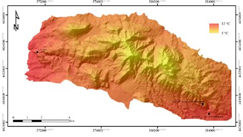 Spatial distribution of the average annual corrected temperature ...