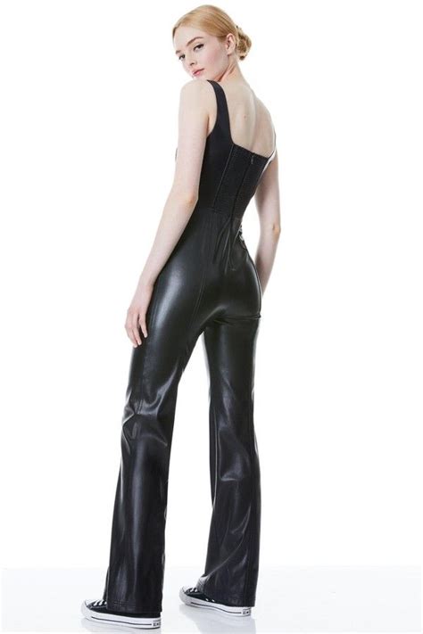 Alice And Olivia Leather Corset Onsies Sleeveless Jumpsuits Black