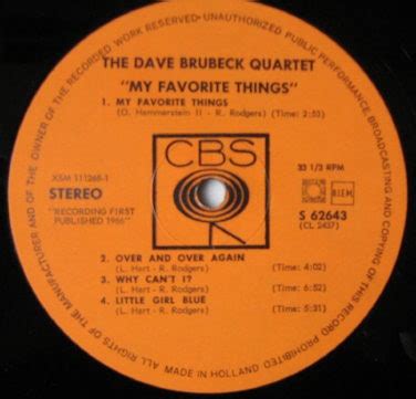 The Dave Brubeck Quartet My Favorite Things Vinyl Pussycat Records