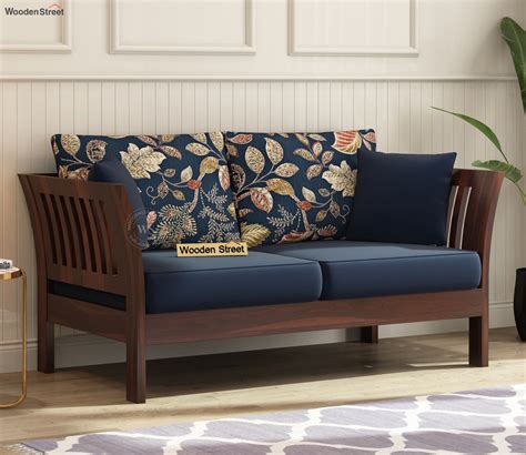 Buy Raiden Seater Wooden Sofa Walnut Indigo Dusky Leaf At Off