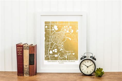 University Of Central Florida Campus Map Gold Foil Map Of The Etsy Uk