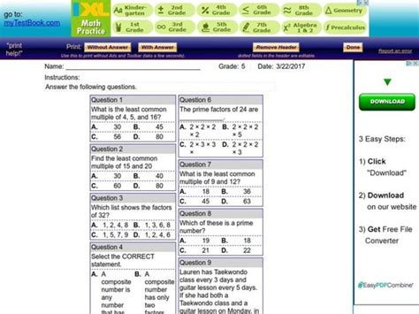 My Test Book Multiples And Factors Interactive For 4th 6th Grade