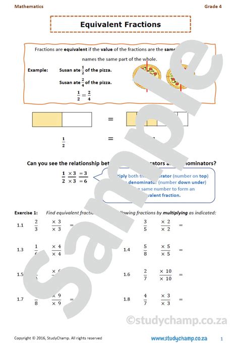 Grade 5 Mathematics Worksheet Equivalent Fractions