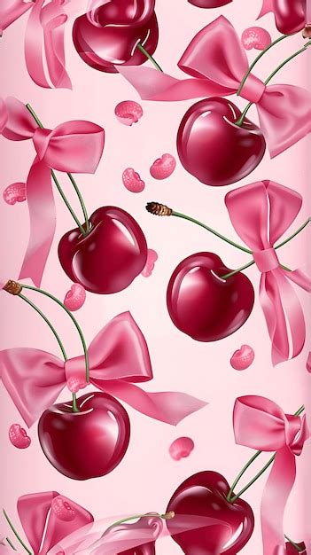 Coquette Cherry And Bow Pattern With Pink Bows Cute Coquette Cherries