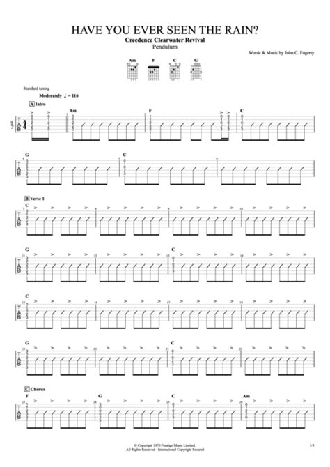 Have You Ever Seen The Rain By Creedence Clearwater Revival Full Score Guitar Pro Tab