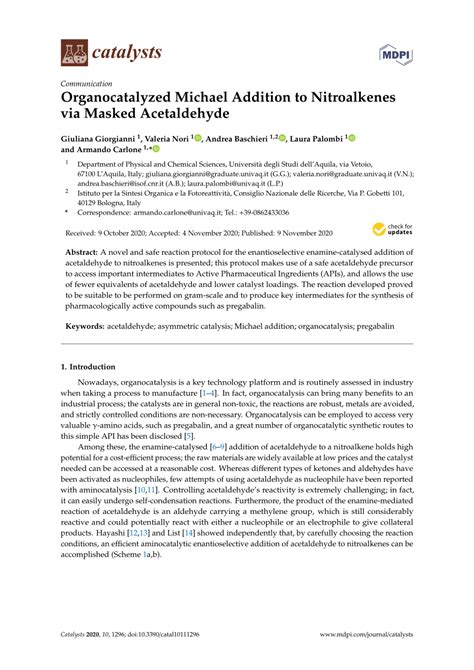 PDF Organocatalyzed Michael Addition To Nitroalkenes Via Masked