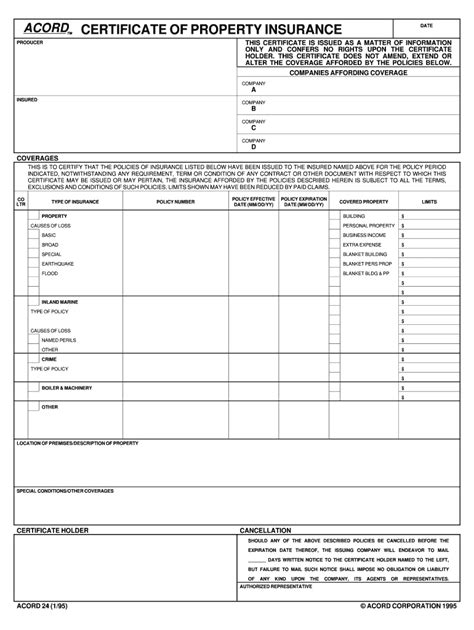 Acord 24 Fillable Form Printable Forms Free Online