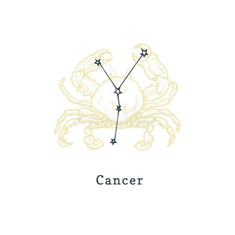 Zodiacal Constellation Of Cancer On Background Of Hand Drawn Symbol In