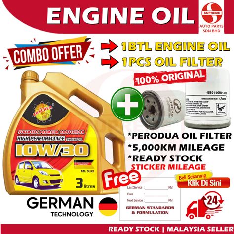 S2U Boscher Perodua Engine Oil 10W30 SL CF Synthetic Based 3Liter