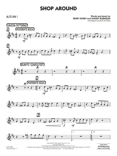 Shop Around Arr Rick Stitzel Alto Sax 1 Sheet Music The Miracles