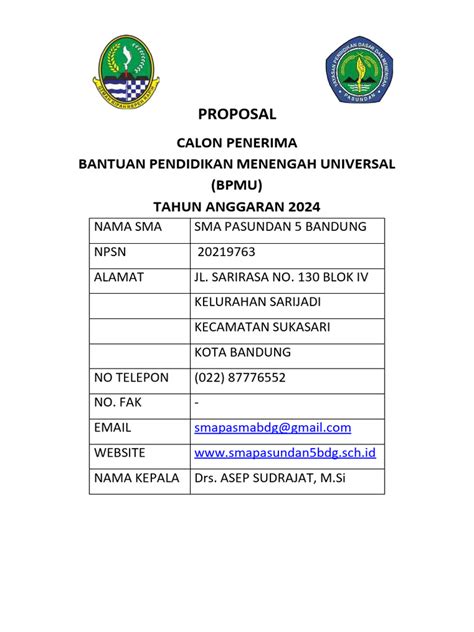 Proposal Bpmu Tahun 2024 Sma Pasundan 5 Bandung 20219763 Pdf