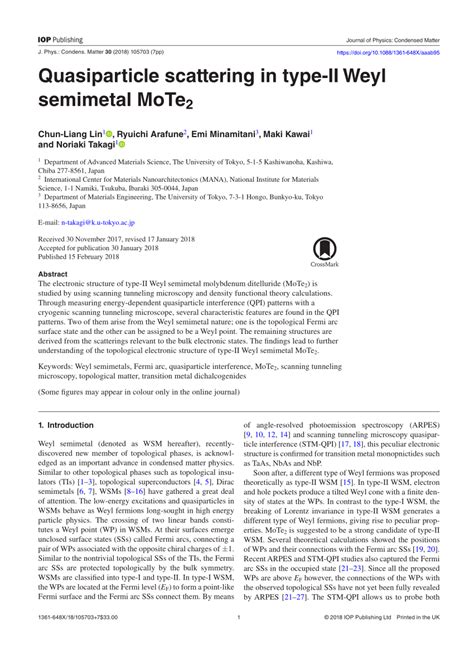 Quasiparticle Scattering In Type Ii Weyl Semimetal Mote2 Request Pdf