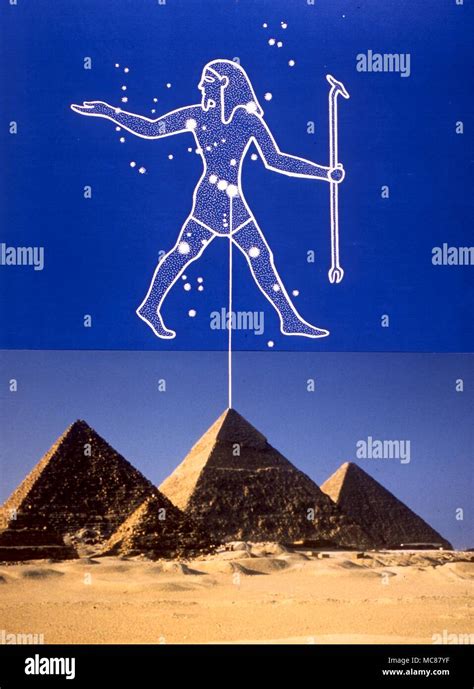 Egyptian astrology. The orientation of the pyramids of Gizah to the three stars in the belt of ...