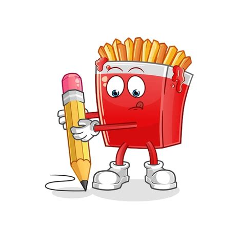 Las patatas fritas escriben con lápiz vector de mascota de dibujos