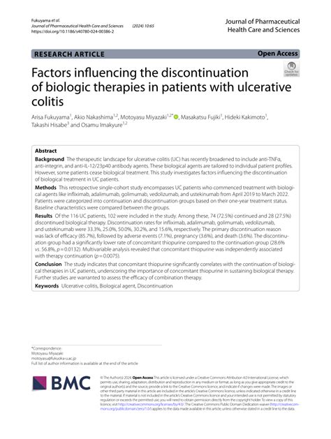 Pdf Factors Influencing The Discontinuation Of Biologic Therapies In Patients With Ulcerative