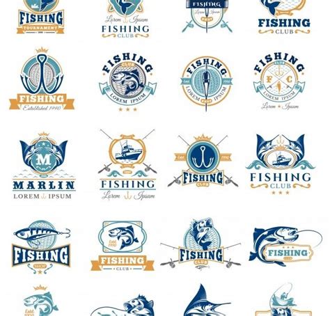 Set Of Vector Badges Stickers On Catching Fish Free Vector