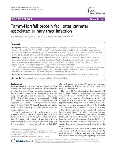 Pdf Tamm Horsfall Protein Facilitates Catheter Associated Urinary