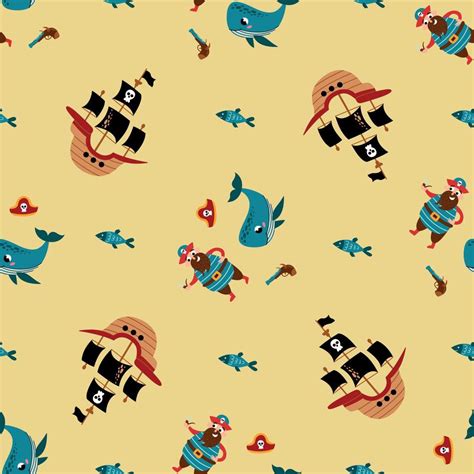 Seamless Pattern With Cute Pirates Design For Fabric Textile