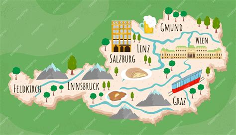 Premium Vector | Illustrated map of Austria Travel illustration with ...