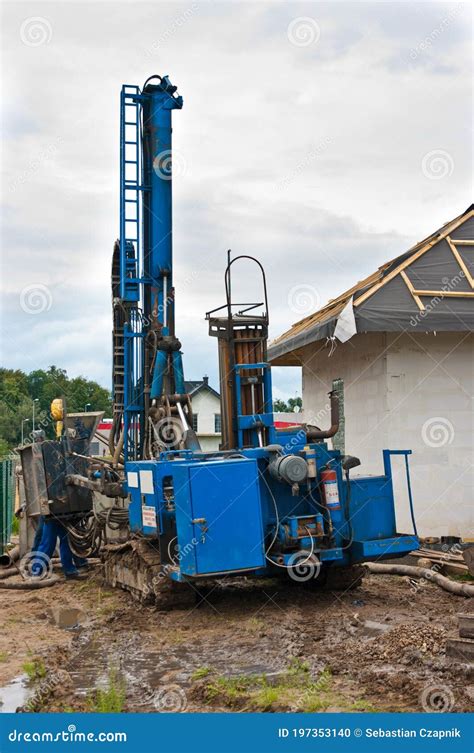 Geothermal Drilling For House Heavy Machine With Drills Next To Newly