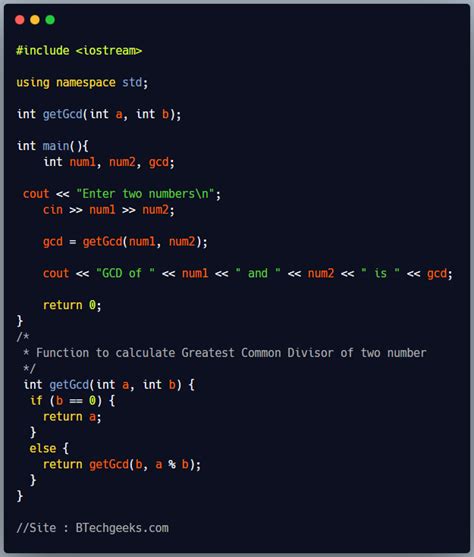 C Program To Find GCD Or HCF Of Two Numbers Using Recursion BTech Geeks