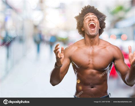 Afro American Shirtless Man Showing Nude Body Isolated Background Crazy Stock Photo By