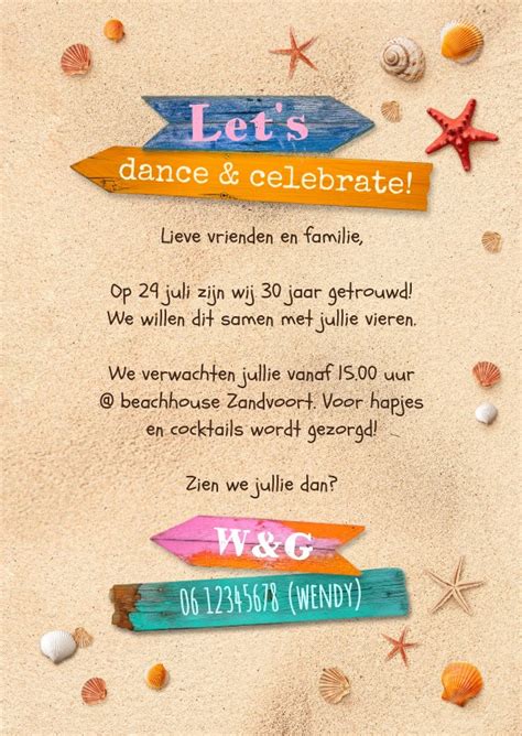 Jubileumfeest Uitnodiging Strand Wegwijzers Kaartje2go