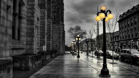 Download Wallpaper 1920x1080 Street City Evening Black White Lights