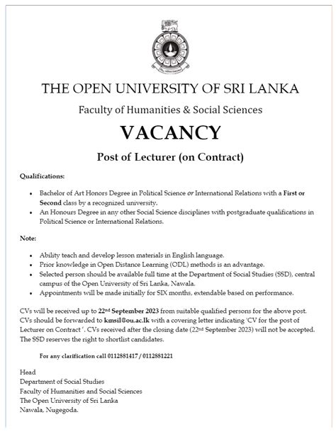 Lecturer - The Open University of Sri Lanka