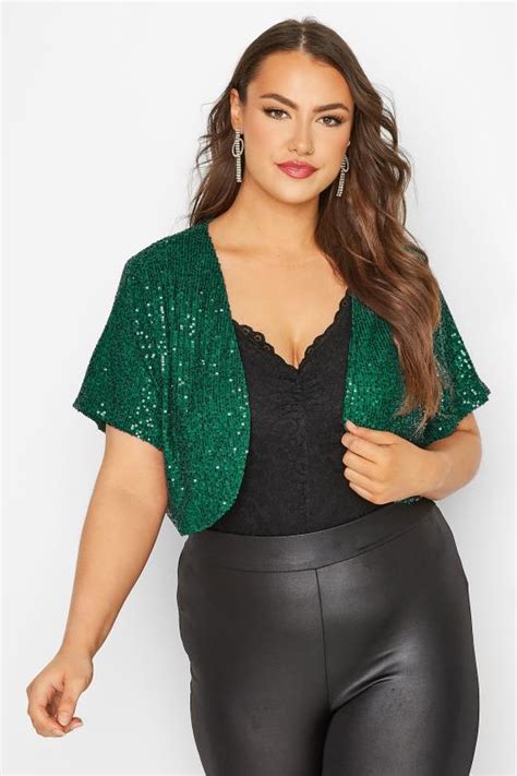 Plus Size Yours London Green Sequin Embellished Shrug Cardigan Yours Clothing