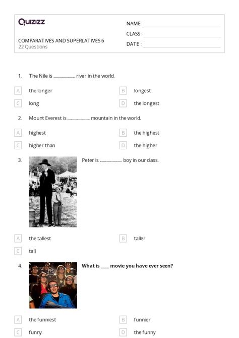 50 Comparatives And Superlatives Worksheets For 6th Year On Quizizz