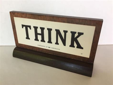 Vintage Ibm Think Wood Desk Sign Plaque W Stand Double Sided Nice