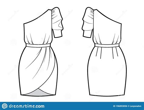 Technical Drawing Of Evening Dress With One Sleeve Front And Back