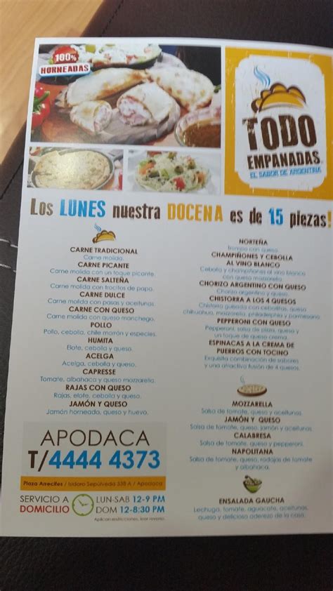 Carta Del Restaurante Todo Empanadas Apodaca Apodaca Av Isidoro