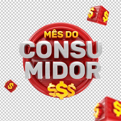 Mês do Consumidor Selo 3D Vermelho Branco para Composição PSD download